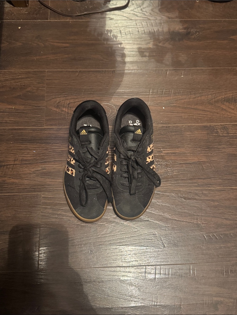 adidas womens Black Sneakers with Leopard Stripes